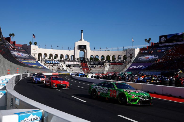 Cup cars drive on the Coliseum
