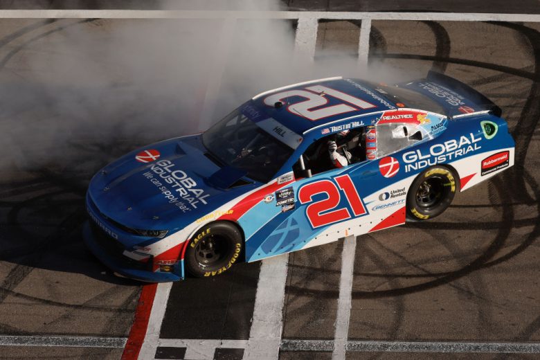 Austin Hill celebrates with victory spin