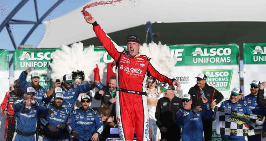 Austin Hill celebrates in Victory Lane