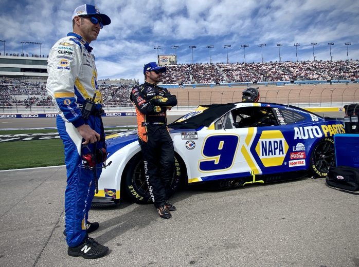 Josh Berry leans on No. 9 Chevrolet at Las Vegas Motor Speedway