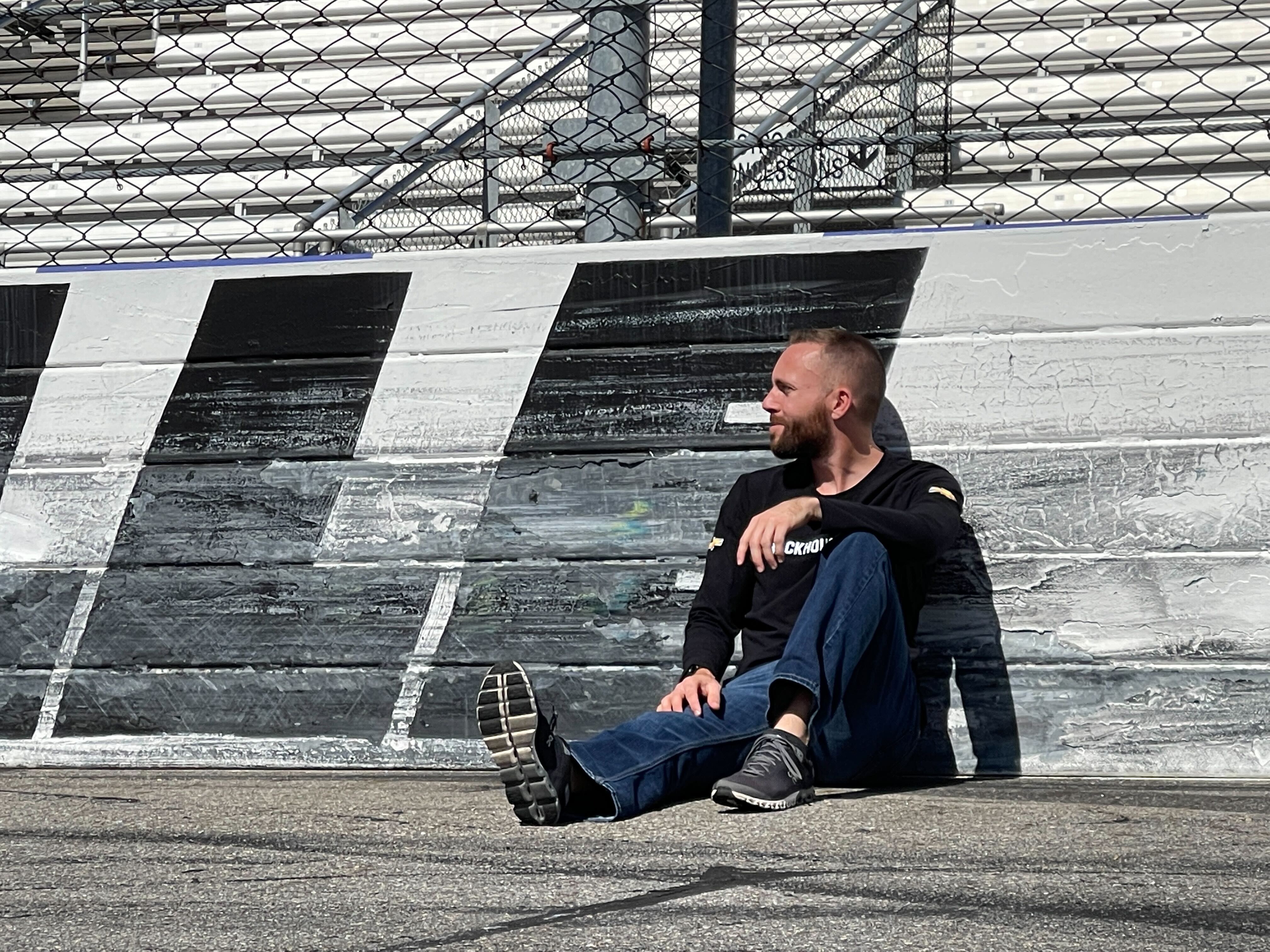 Ross Chastain sits against the Turn 3 wall at Martinsville in March 2023