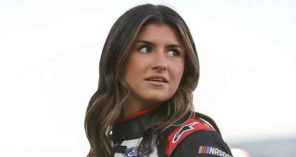 Hailie Deegan looks onward.