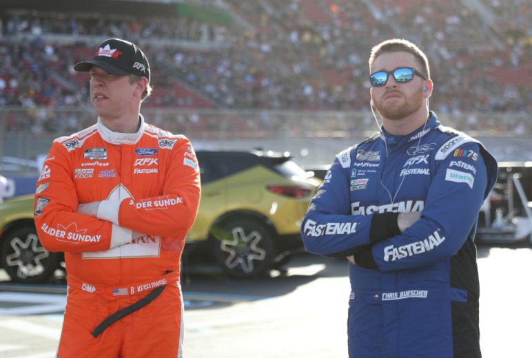 Brad Keselowski and Chris Buescher stand side-by-side.