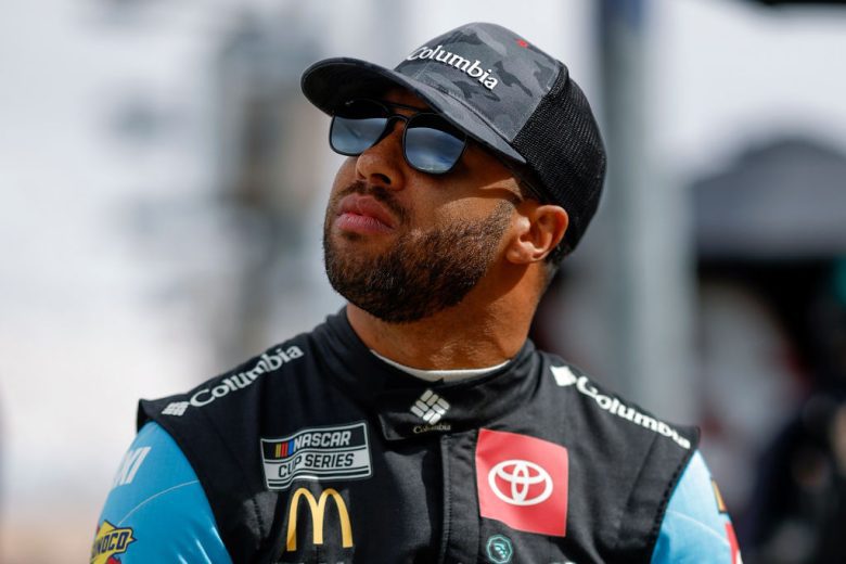 Bubba Wallace stares onward.