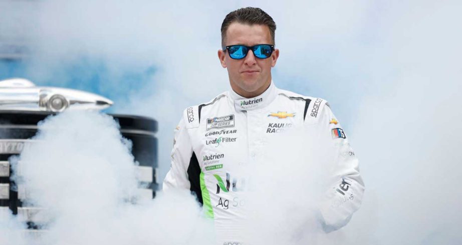 AJ Allmendinger walks out during driver introductions at Daytona International Speedway.