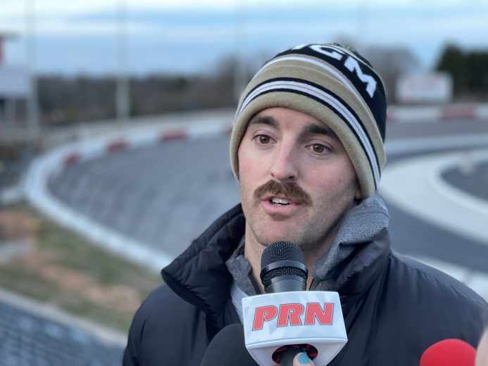 Austin Dillon speaks with media after testing at North Wilkesboro