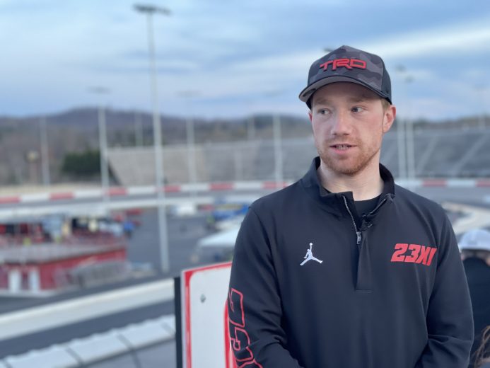 Tyler Reddick speaks with media after testing at North Wilkesboro