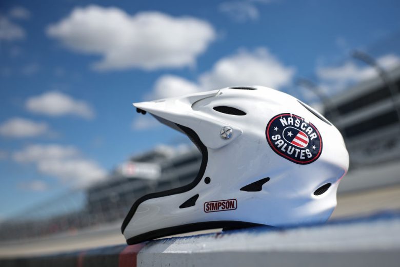 A NASCAR Salutes decal on a helmet.
