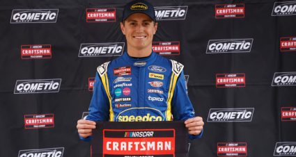 Zane Smith poses with pole award
