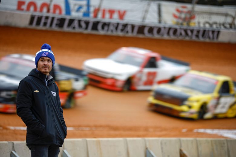 Kyle Larson looks on