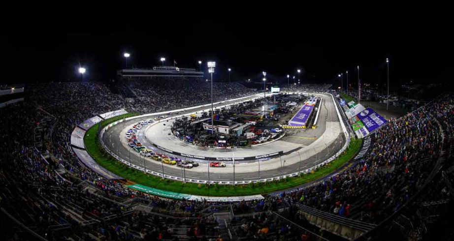 A general view of Martinsville Speedway at night.