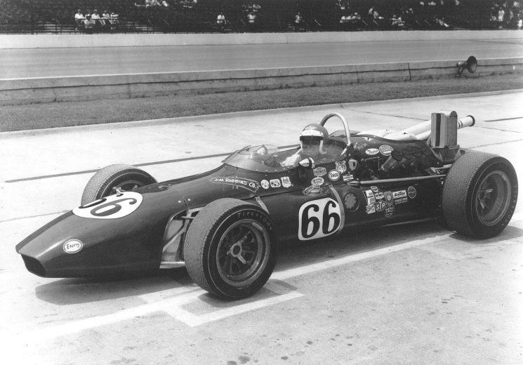 INDIANAPOLIS, IN - MAY 1966: Cale Yarborough with his USAC Indy Car at Indianapolis Motor Speedway. Driving for car owner Jim Robbins, Yarborough qualified for his first Indianapolis 500, but was involved in a crash and finished 28th. (Photo by ISC Images and Archives via Getty Images)