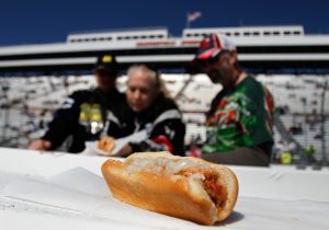 A view of a hot dog on pit wall at Martinsville