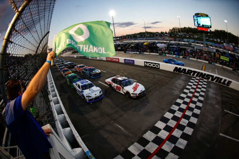 NASCAR Xfinity Series cars race at Martinsville Speedway.