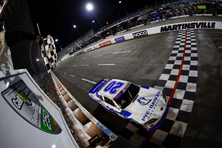 John Hunter Nemechek crosses start/finish line.