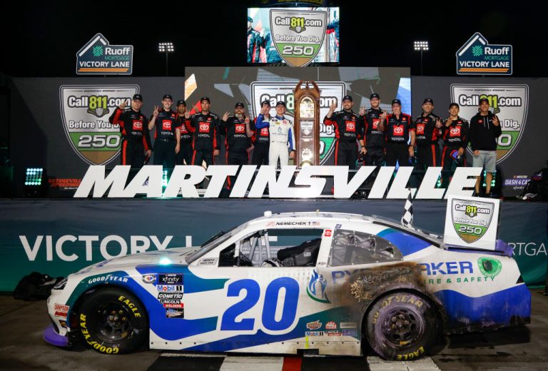 John Hunter Nemechek celebrates Martinsville win.