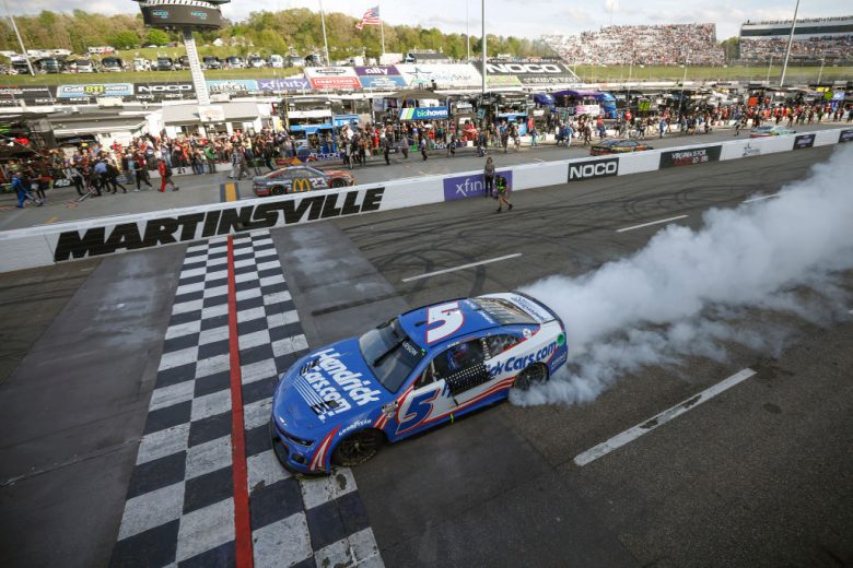 Larson performs a burnout