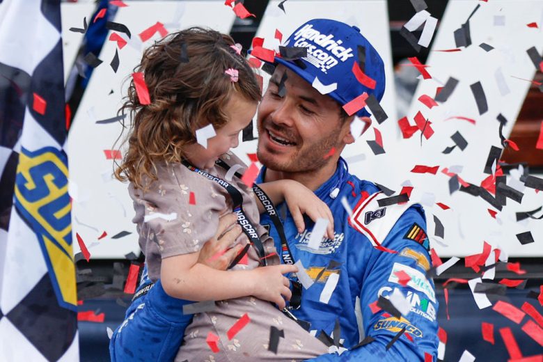 Larson celebrates with his daughter