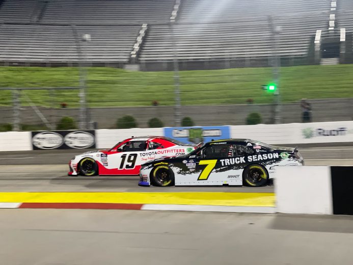 Ryan Truex and Justin Allgaier race at Martinsville Speedway.