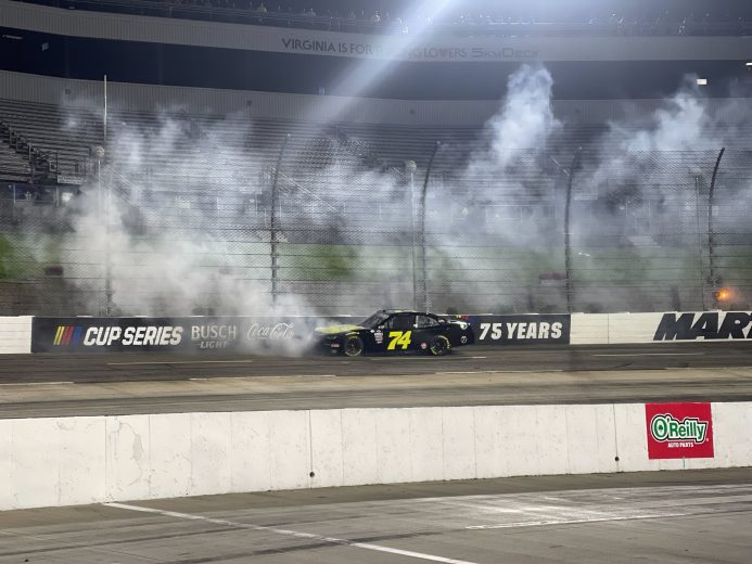 Kaden Honeycutt in wall at Martinsville Speedway.
