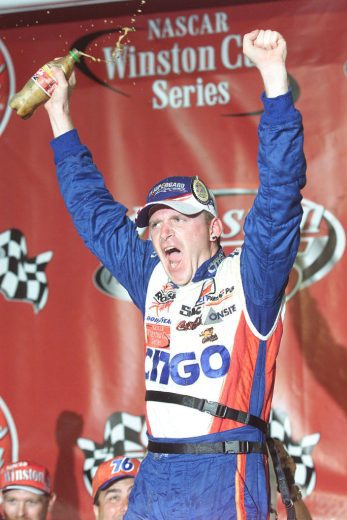 Jeff Burton celebrates in Victory Lane