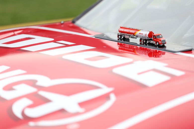 A detail hood view of Sammy Smith's car