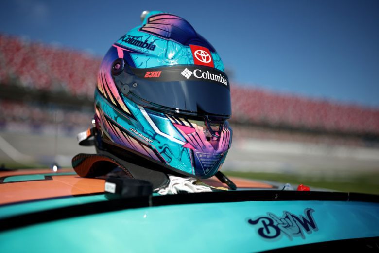 Bubba Wallace's helmet on top of his car