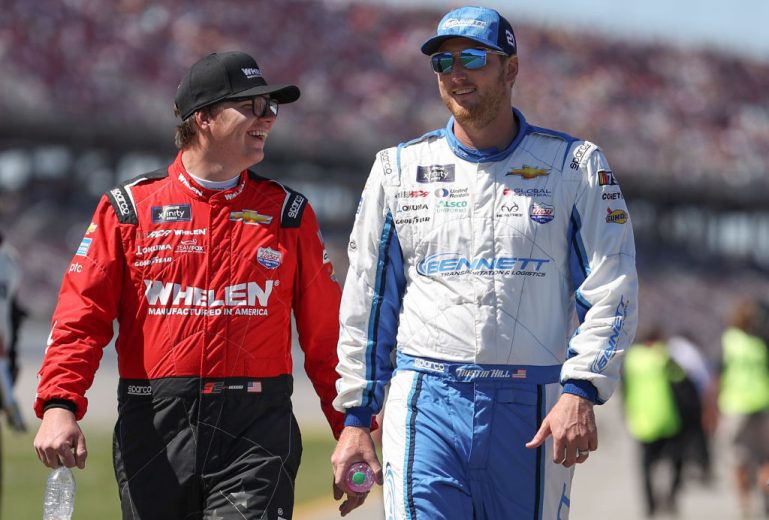 Sheldon Creed and Austin Hill talk on pit road