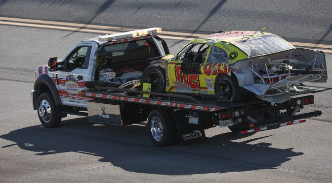 Blaine Perkins transported to hospital following Talladega wreck