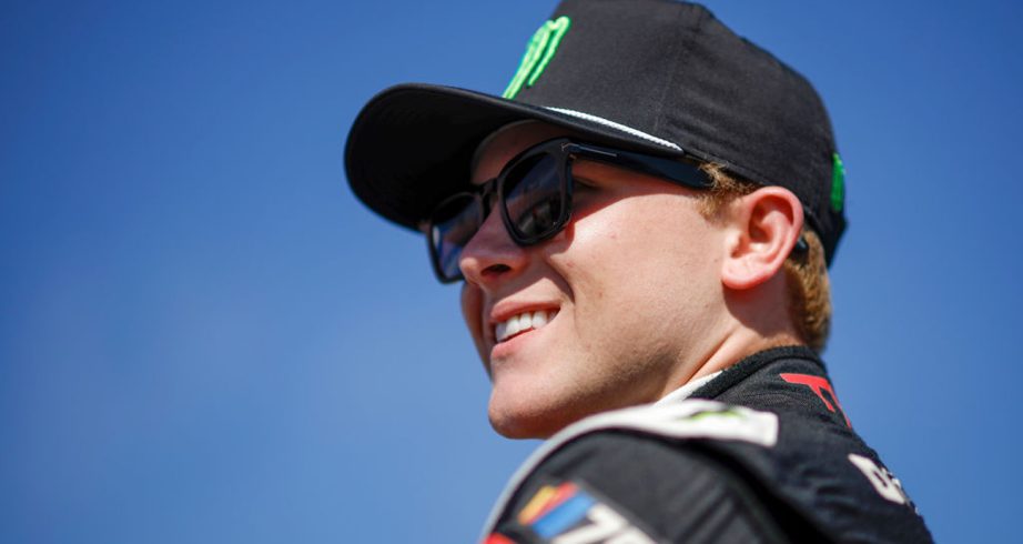 Ty Gibbs looks on during qualifying on April 22, 2023 at Talladega Superspeedway.