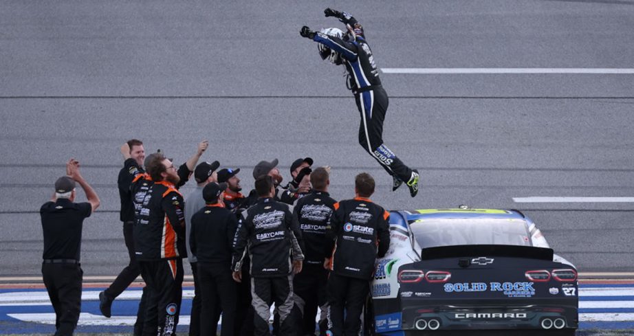 Jeb Burton celebrates with his team