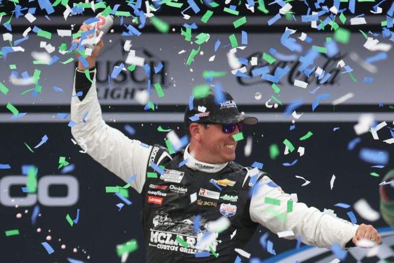 Kyle Busch celebrates in Victory Lane