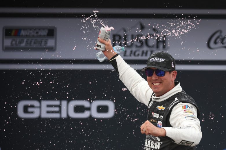 Kyle Busch celebrates in Victory Lane