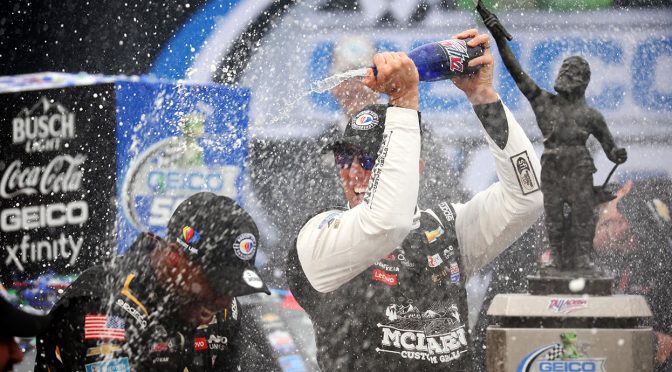 Featured image for Kyle Busch outlasts field in overtime, wins at Talladega