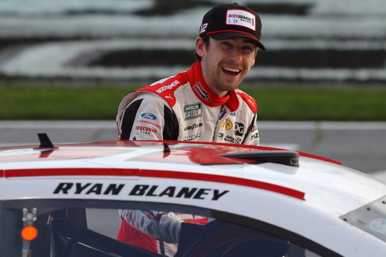 Ryan Blaney gets out of his car