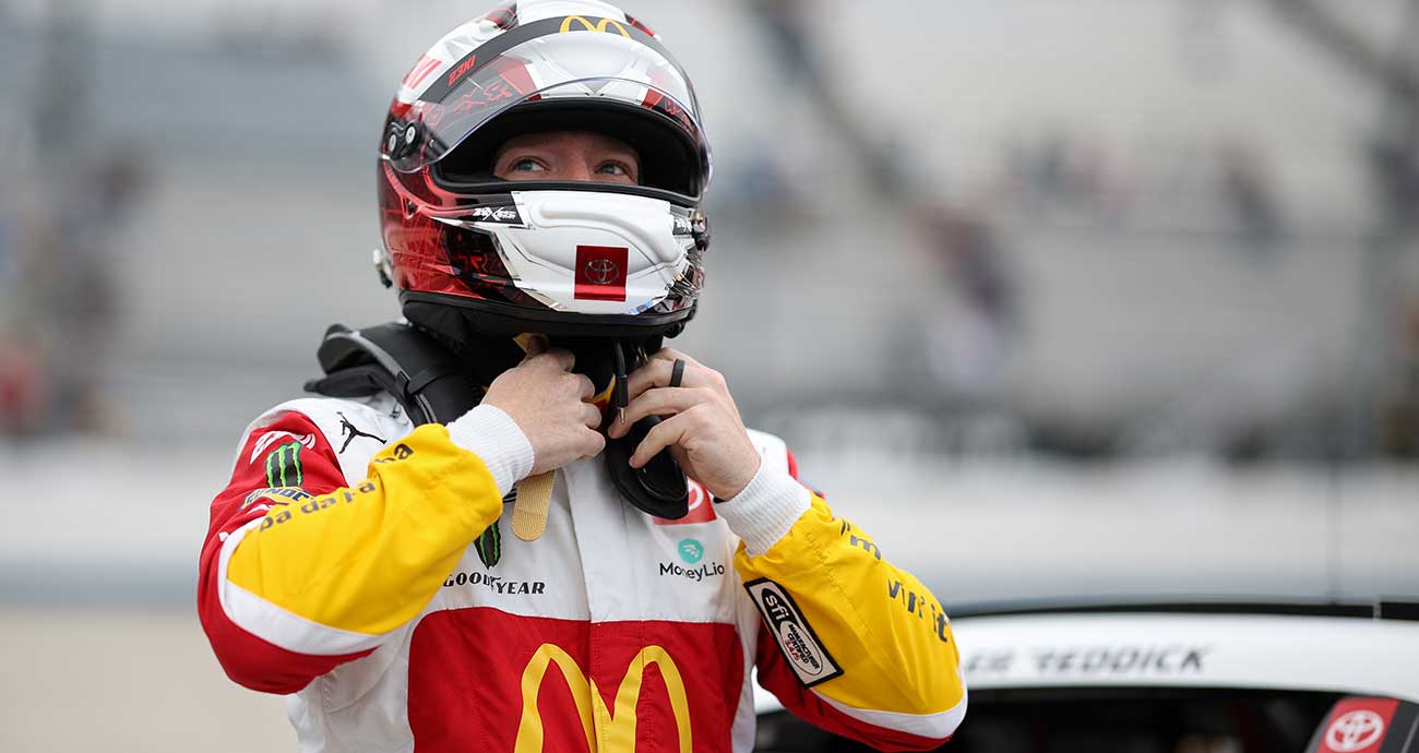 Tyler Reddick suits up before loading into the No. 45 Toyota at Dover Motor Speedway