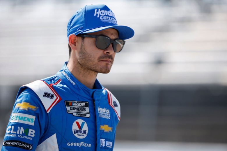 Kyle Larson looks on