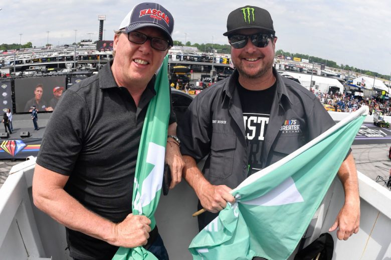 Ricky Craven (L) and Kurt Busch (R) pose for a photo at Darlington Raceway.
