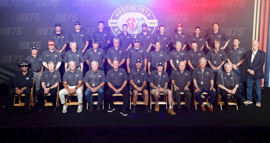 NASCAR 75 Greatest Drivers present at Darlington pose for a historic photo.