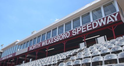 A general view of freshly painted suites and press boxes at North Wilkesboro Speedway