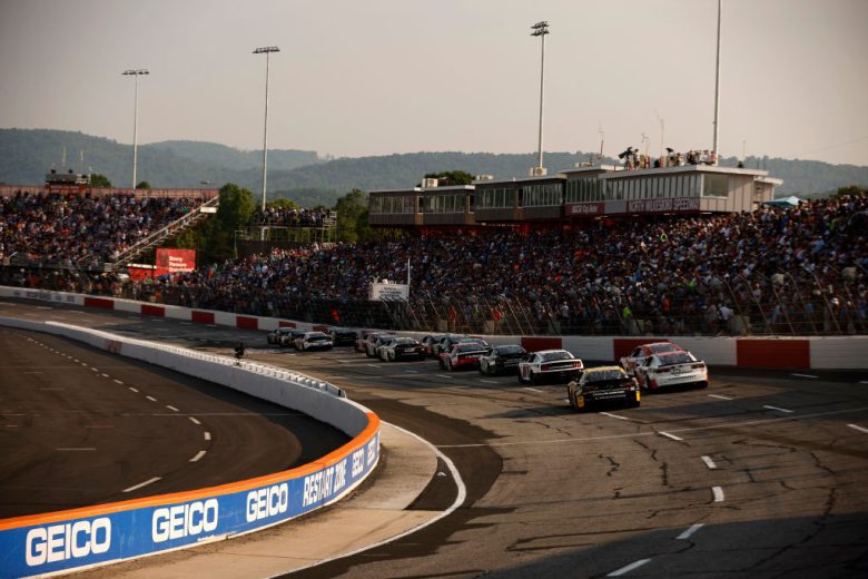 Cup cars drive at North Wilkesboro