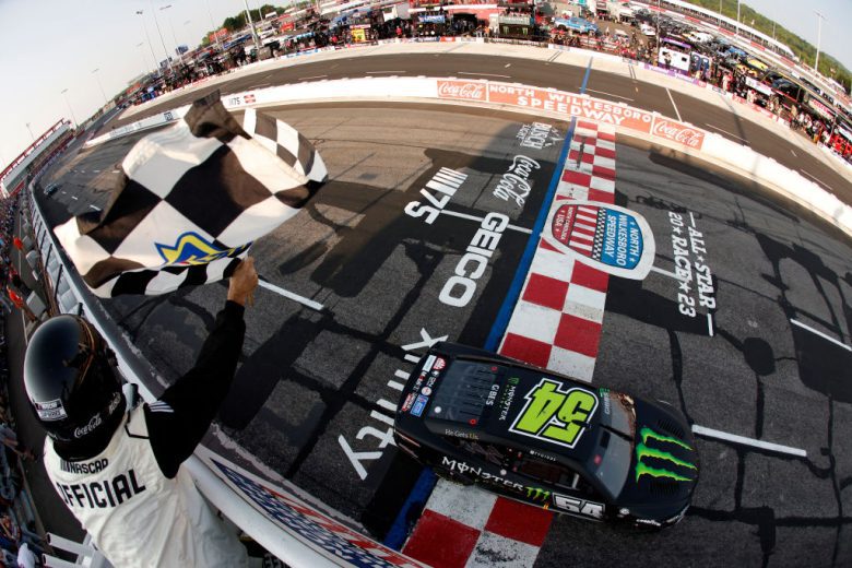 Ty Gibbs crosses the line at North Wilkesboro
