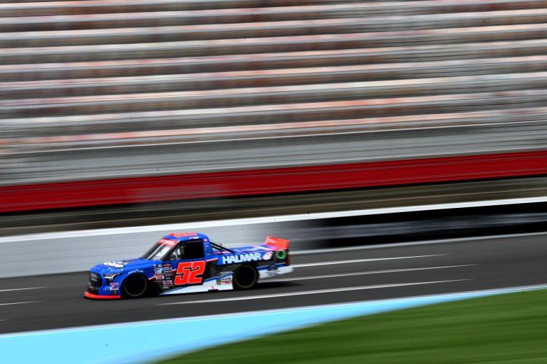 CONCORD, NORTH CAROLINA - MAY 26: Stewart Friesen, driver of the #52 Halmar International Toyota, drives during practice for the NASCAR Craftsman Truck Series North Carolina Education Lottery 200 at Charlotte Motor Speedway on May 26, 2023 in Concord, North Carolina. (Photo by Logan Riely/Getty Images)