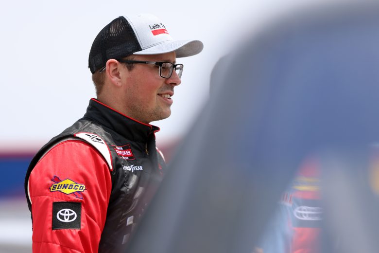 CONCORD, NORTH CAROLINA - MAY 26: Tyler Hill, driver of the #56 LeithCars.com Toyota, looks on during practice for the NASCAR Craftsman Truck Series North Carolina Education Lottery 200 at Charlotte Motor Speedway on May 26, 2023 in Concord, North Carolina. (Photo by David Jensen/Getty Images)