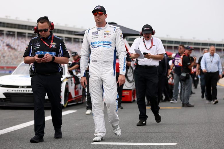 CONCORD, NORTH CAROLINA - MAY 26: Kyle Busch, driver of the #10 LA Golf Chevrolet, walks the grid during qualifying for the NASCAR Xfinity Series Alsco Uniforms 300 at Charlotte Motor Speedway on May 26, 2023 in Concord, North Carolina. (Photo by David Jensen/Getty Images)