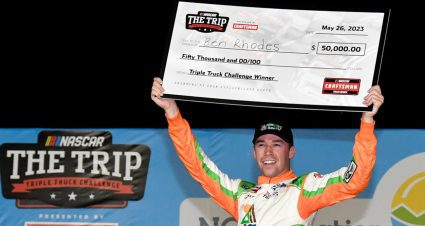 Ben Rhodes celebrates in Victory Lane