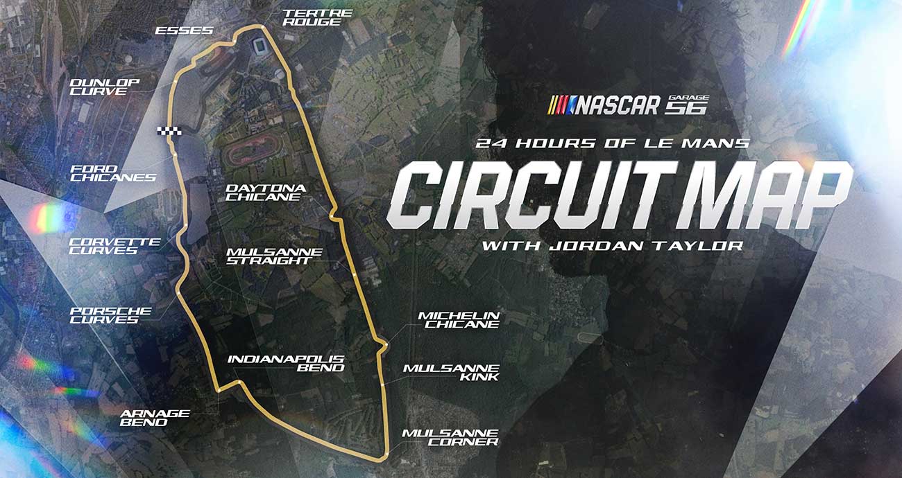 A map of the 8.467-mile Circuit de la Sarthe, the course for the 24 Hours of Le Mans