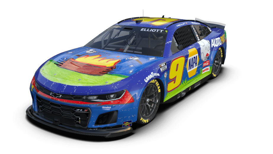 A view of Chase Elliott's DESI9N TO DRIVE No. 9 Chevrolet.