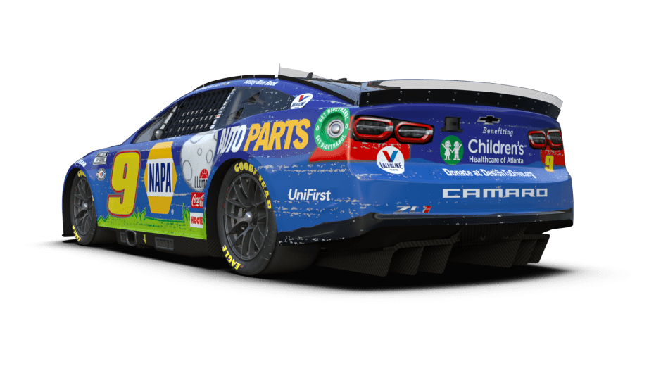 A view of Chase Elliott's DESI9N TO DRIVE No. 9 Chevrolet.