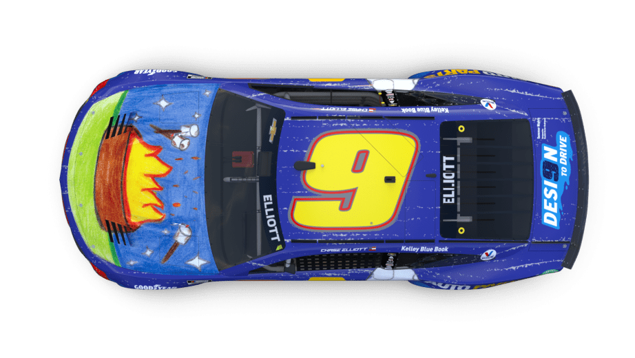 A view of Chase Elliott's DESI9N TO DRIVE No. 9 Chevrolet.